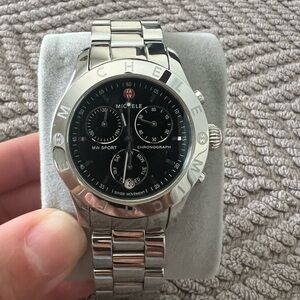 Michele Silver and Black Chronograph Watch